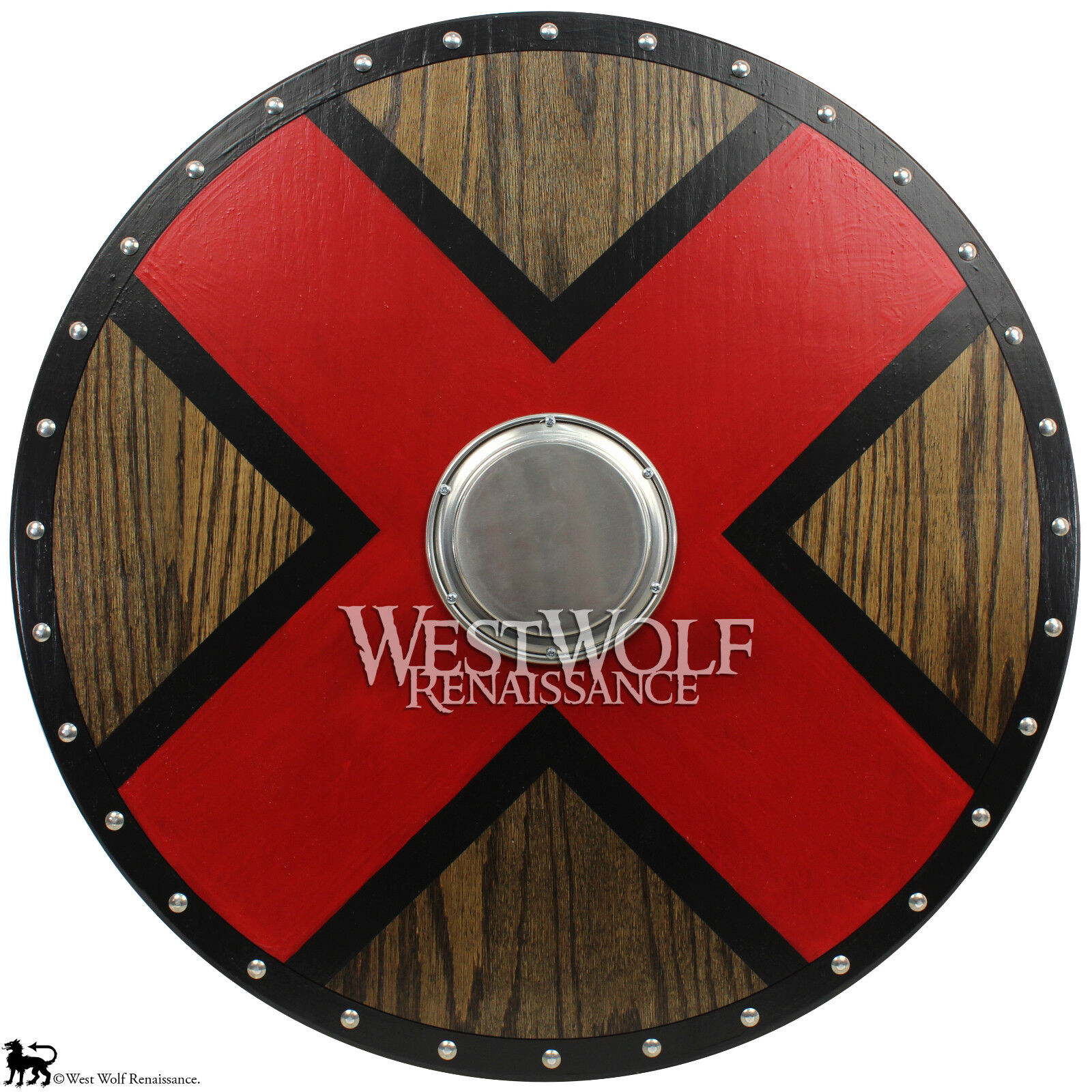 Solid Oak Wood Viking X Cross Shield - Norse Armor - sca/larp/cross/steel/Norway