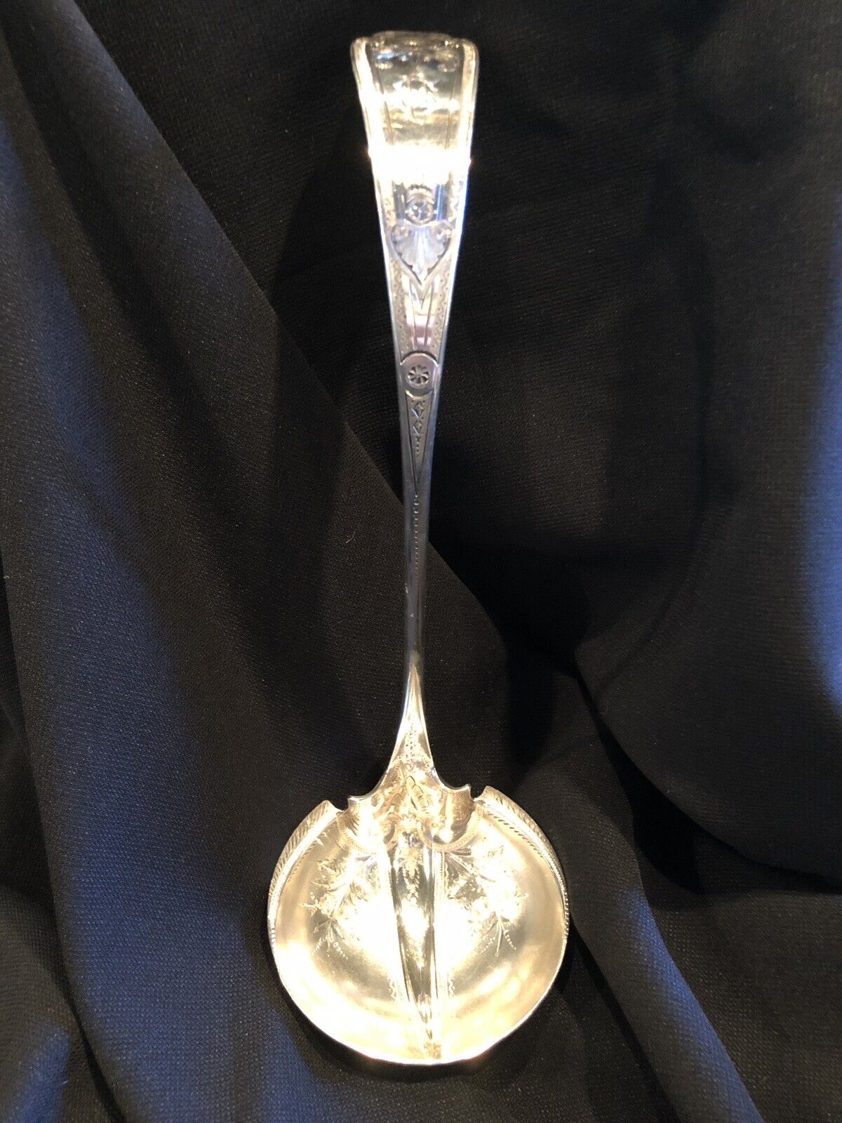 Antique Giles Bros. & Co. Sterling Silver Diamond Cut Punch Ladle 