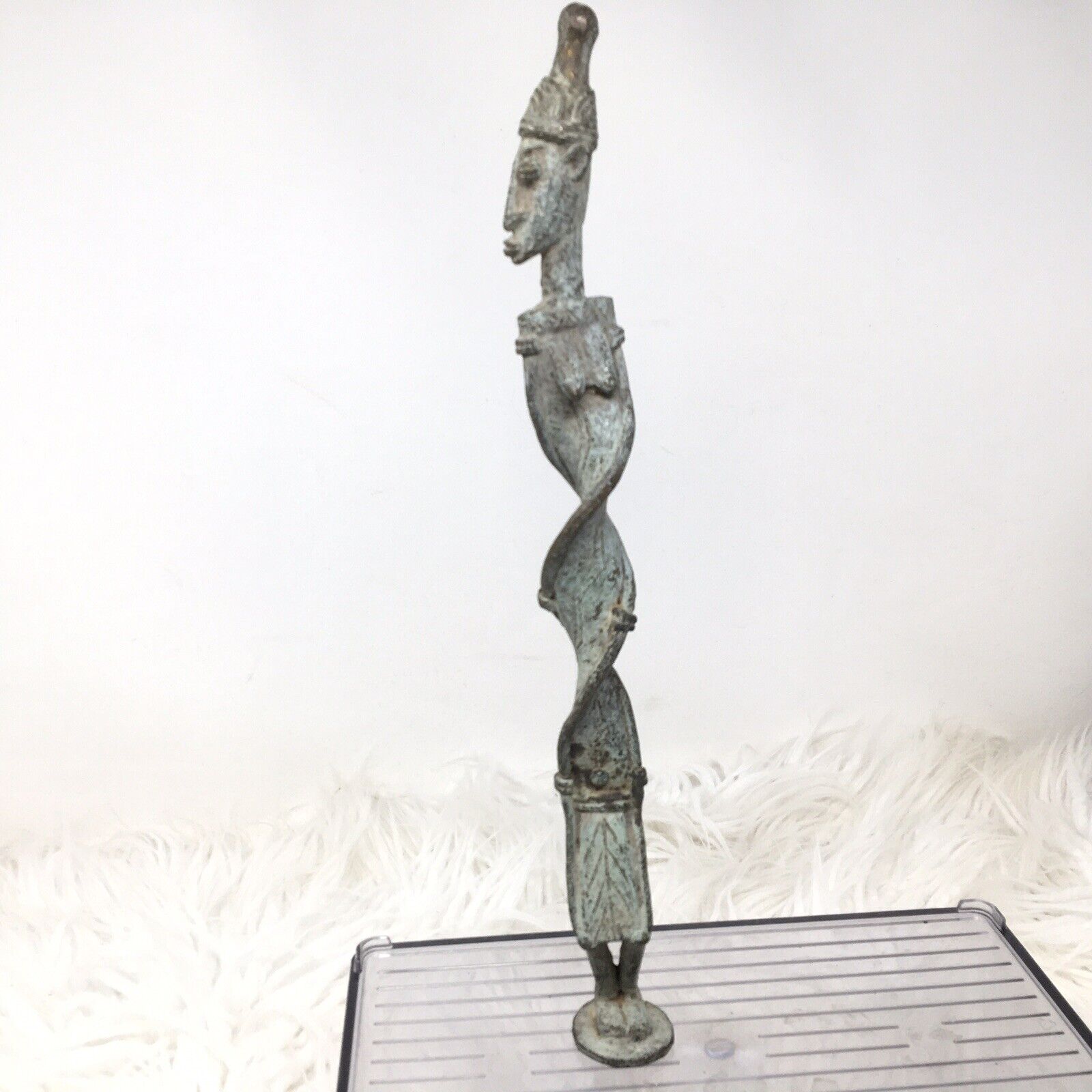 African Tribal Art Dogon Mali Cast Bronze Standing Man & Woman Pair 12.5”H Twist
