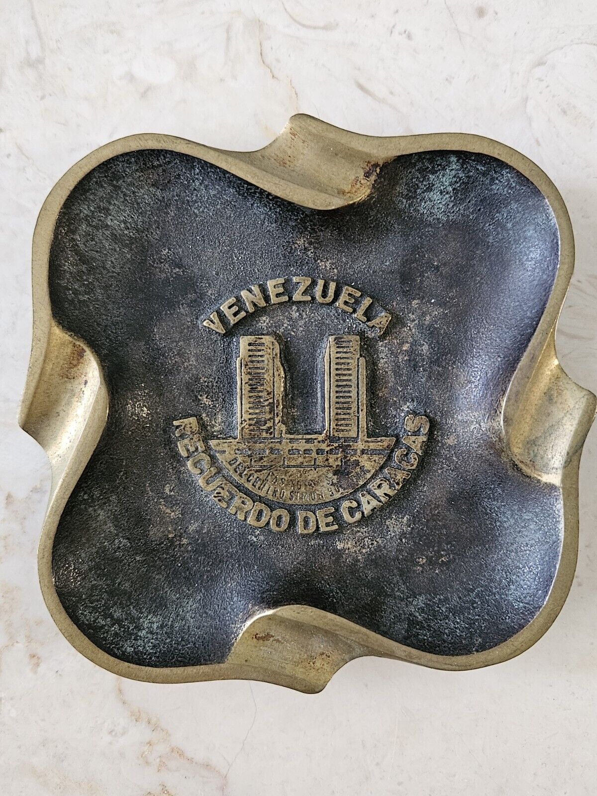 Vintage HEAVY VENEZUELA Caracas Brass Ashtray MCM Venezuela Souvenir 