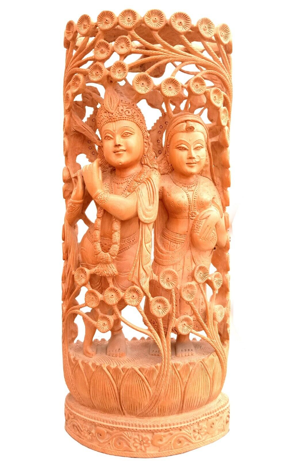 15 Inch Wooden Carved Radha Krishna sculpture Idols statue figurine handmade art