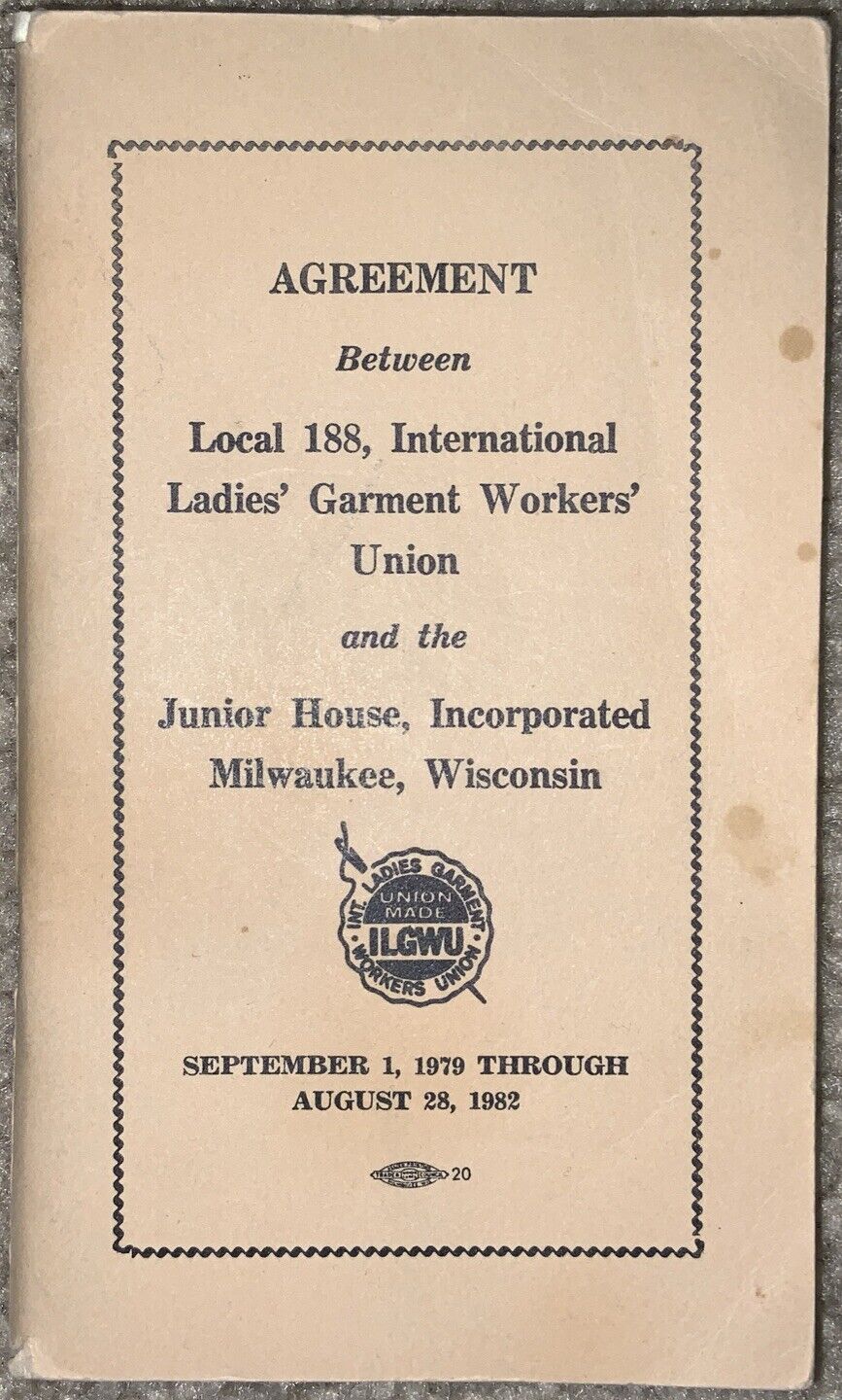1979 Agreement Between Local 188 Int’l Garment Union & Jr House Inc Milwaukee WI
