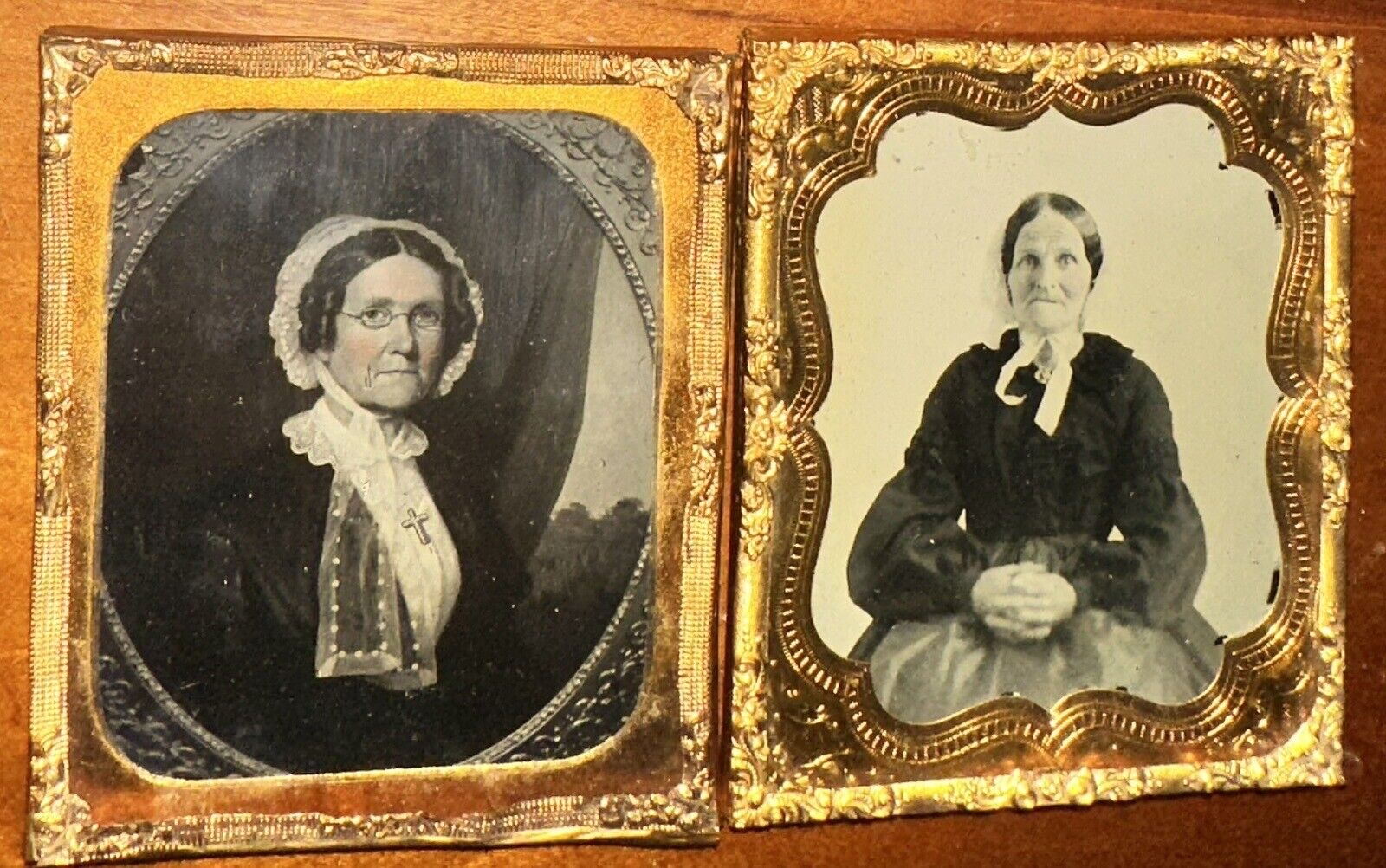 Lot Of 2 1/6 Ambrotypes Of Women Antique 1800s Painting Folk Art Photo 1860s