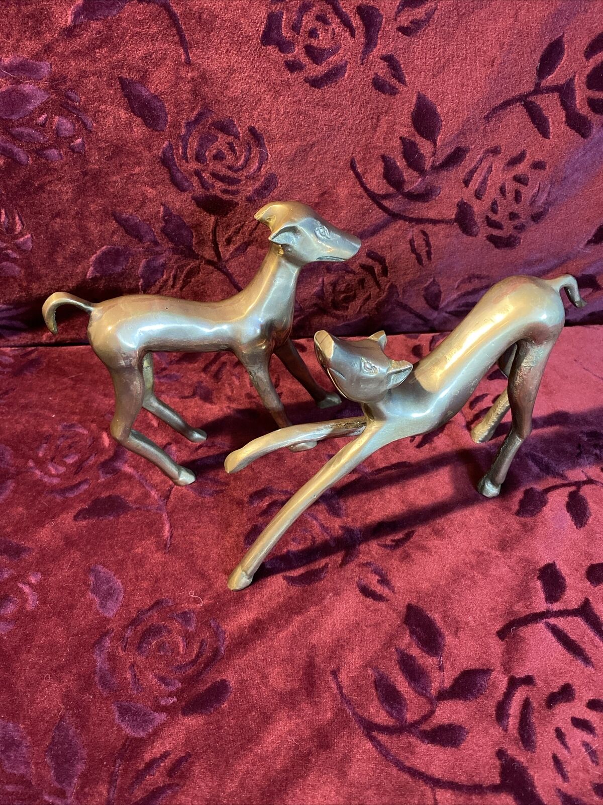 Large Vintage MCM Brass Pair of Dogs