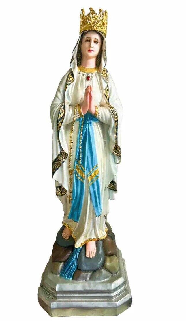 OUR LADY LOURDES LARGE 38” ORNATE STATUE CROWN JESUS VIRGIN MARY CATHOLIC ROSARY