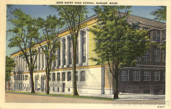 1942 Bangor,ME John Bapst High School Penobscot County Maine Linen Postcard