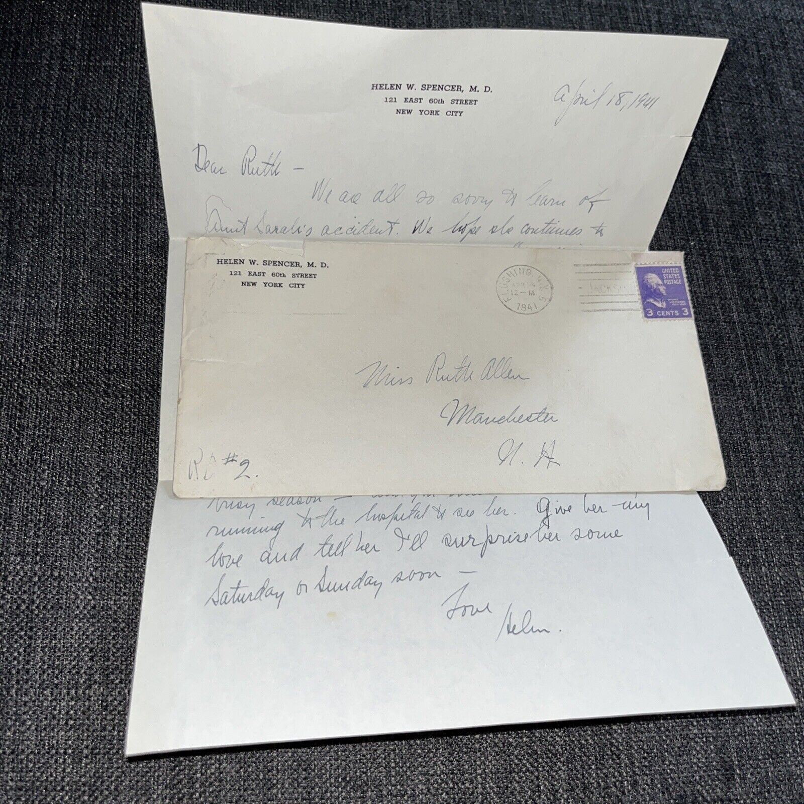 Vintage 1941 Correspondence from NYC Female Doctor Letterhead: New York City NY