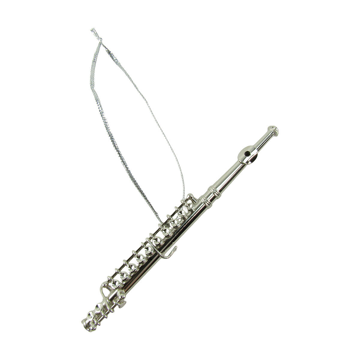 Miniature Silver Flute Musical Instrument Realistic Ornament Marching Band Gift