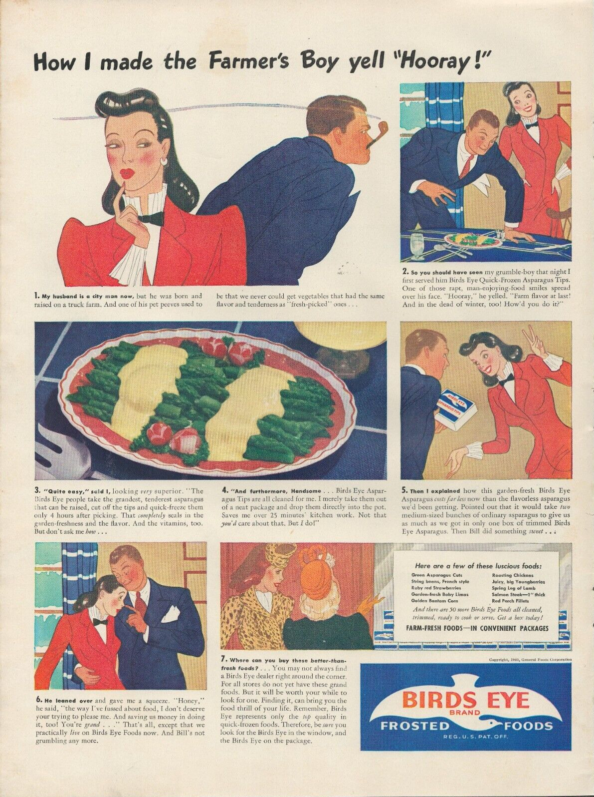1940 Birds Eye Frosted Foods How I Made Farmer\'s Boy Yell Hooray Vtg Print Ad