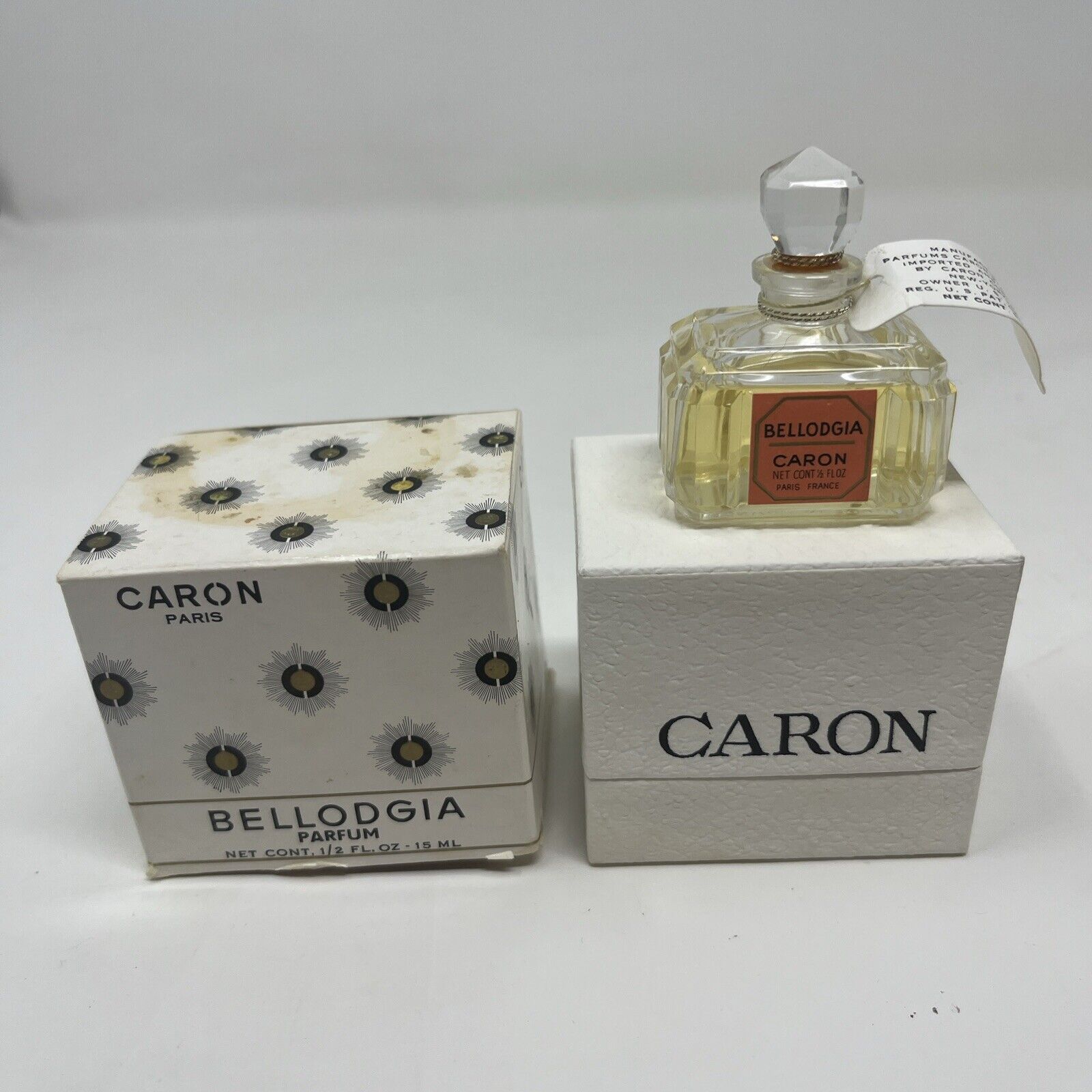 RARE Full Vintage Bellodgia Caron Perfume In Box Parfum Paris France 1/2 Oz