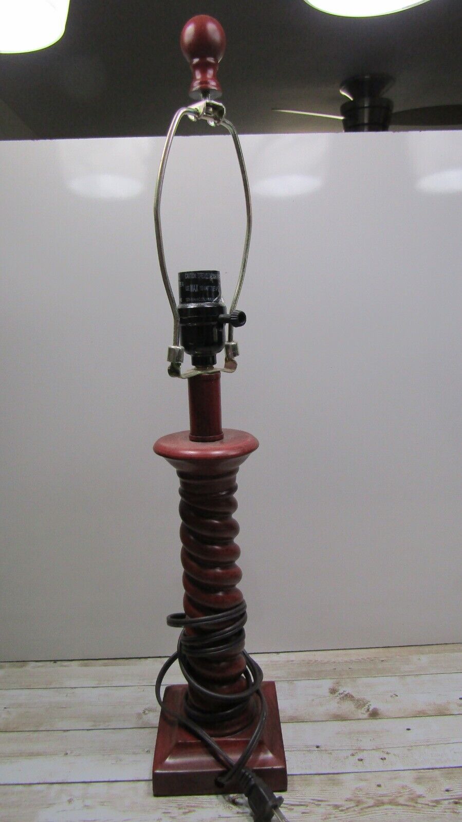 Vintage Wood Rustic Lamp without shade in dark Red color tall