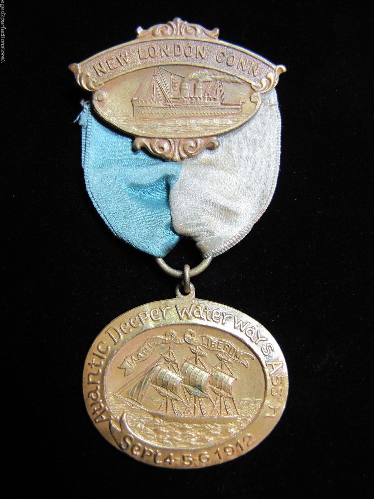 1912 ATLANTIC DEEPER WATERWAYS Association Medallion NEW LONDON Conn Robbins Atl