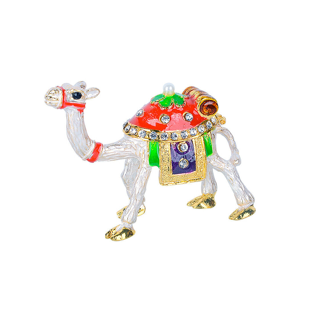 Camel Trinket Box Hinged Rhinestone Jeweled Organizer Colorful Enamel Ring Box