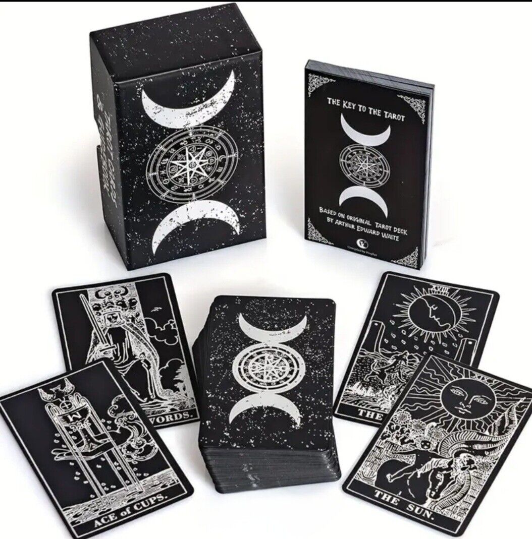 Prophet Silver Foil Tarot Deck With Guidebook in Box with lid 4.92x3.35 Inches N