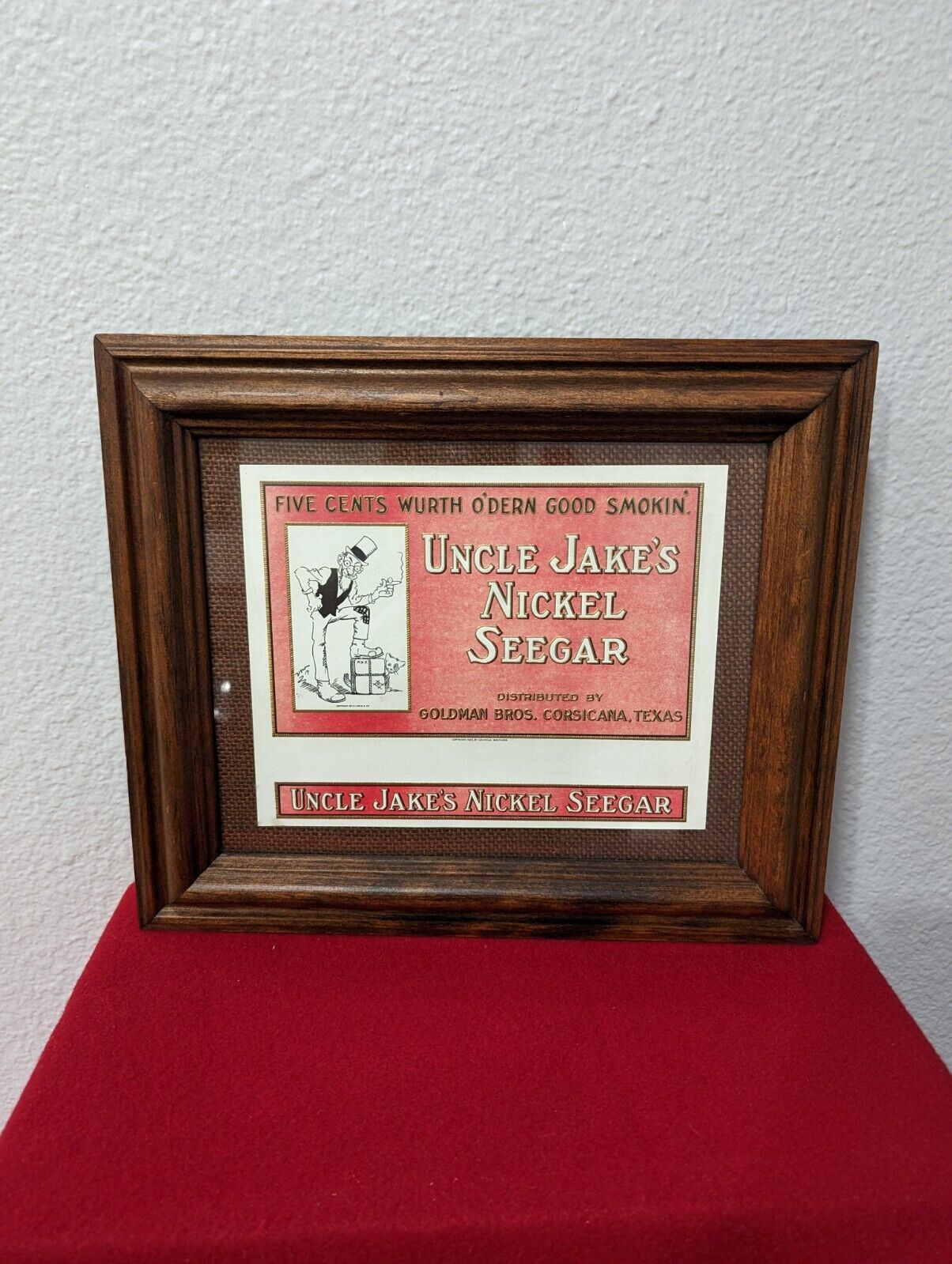 VINTAGE Original 1925 CIGAR BOX LABEL UNCLE JAKE'S NICKEL SEEGAR #810 Framed