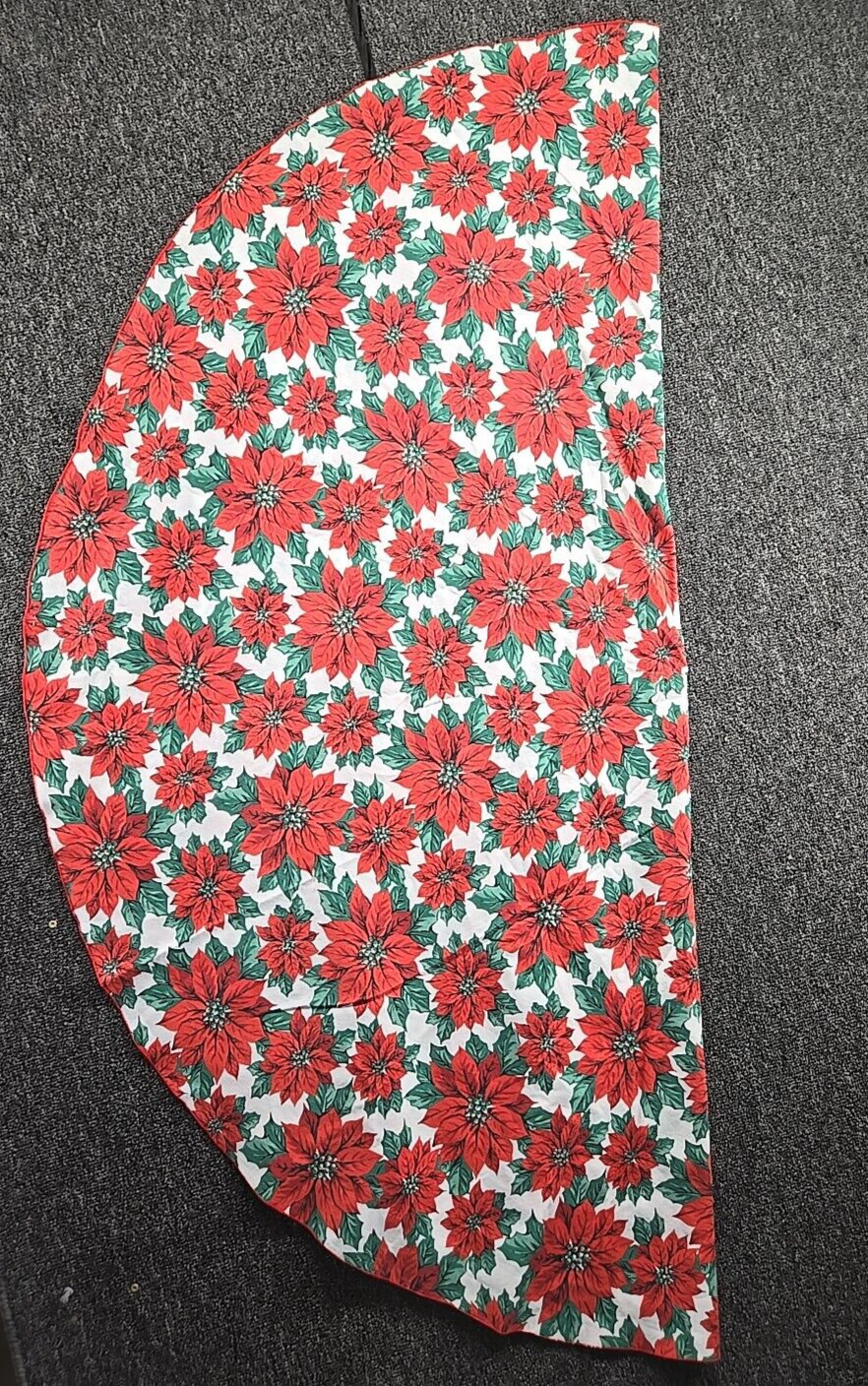 Vintage 60s Christmas Tablecloth 56 Inch Round Holiday Poinsettia Red Green
