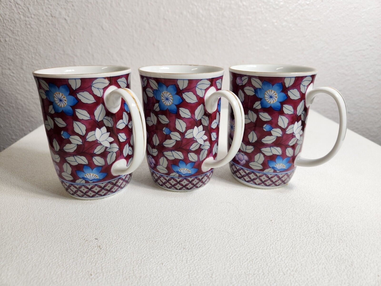 Otagiri Mug Set Rhapsody 3-Pc Flowers Gold Trim Pink Porcelain Coffee Tea Japan