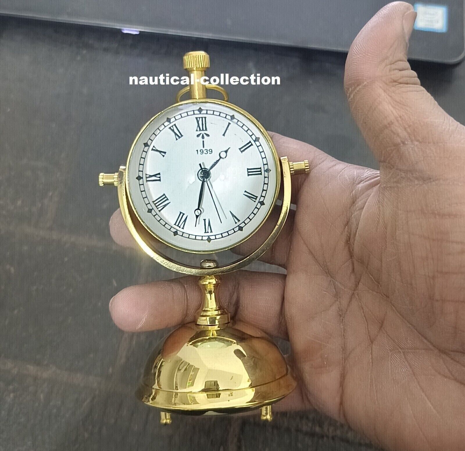 Vintage Brass Desk Clock Nautical American Watch Elgin Look Collectible Antique