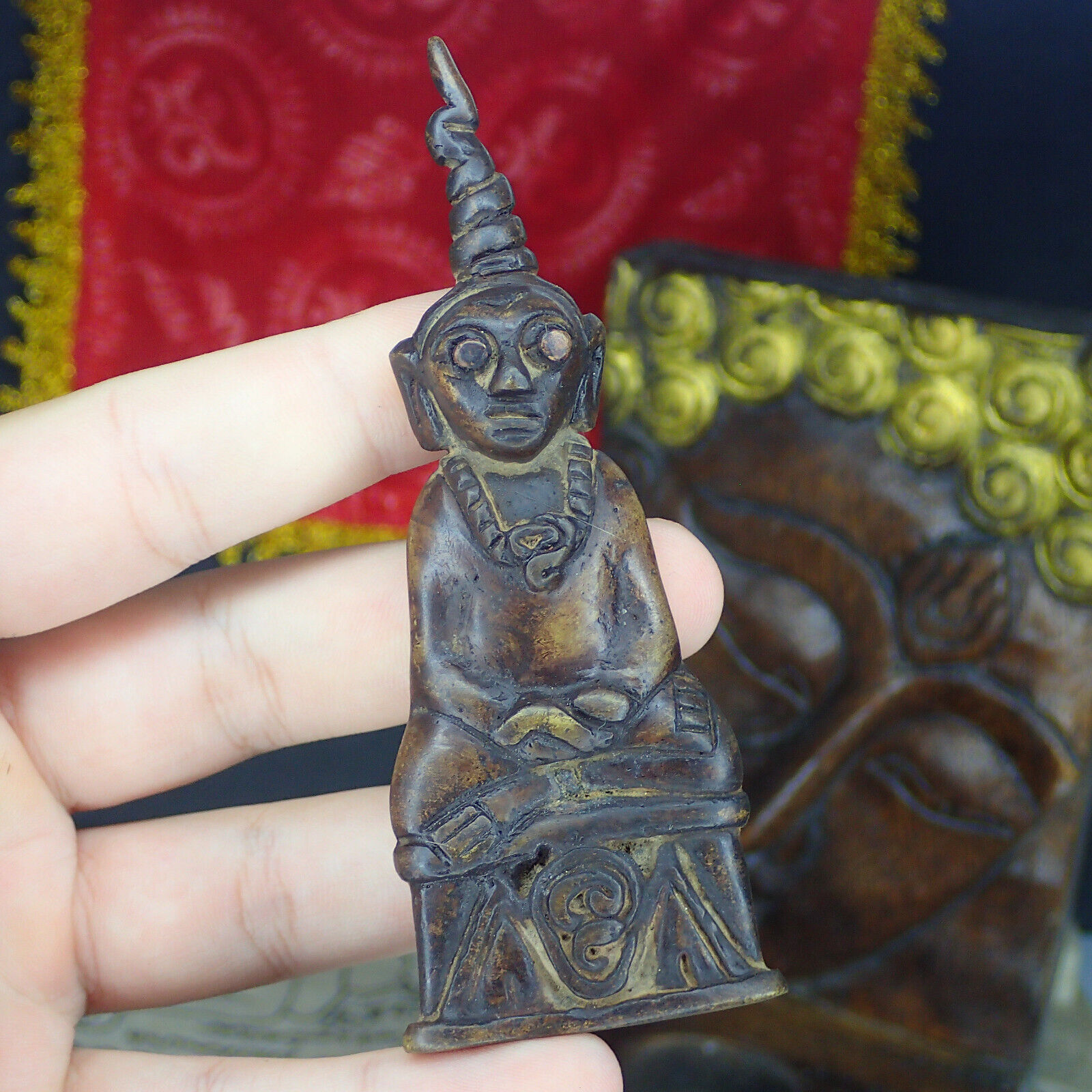 Holy Thai amulet Phra Ngang / Rare Vintage Statue / Buddha Talisman Brass Ngang