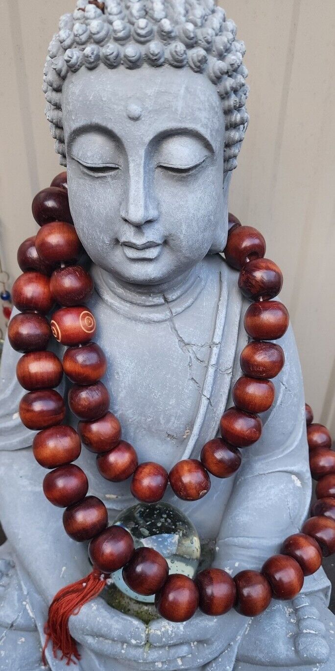 Chunky Giant Wooden Beads Mala Buddhist Prayer Beads 4 Feet 28 Inch Necklace