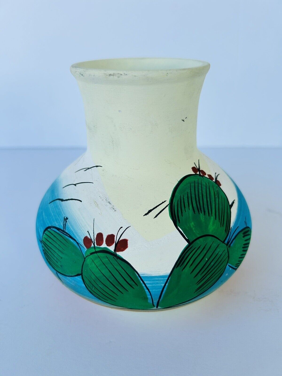 Mexican Hand painted & Crafted Unique Charro Pottery Vase 6.5”