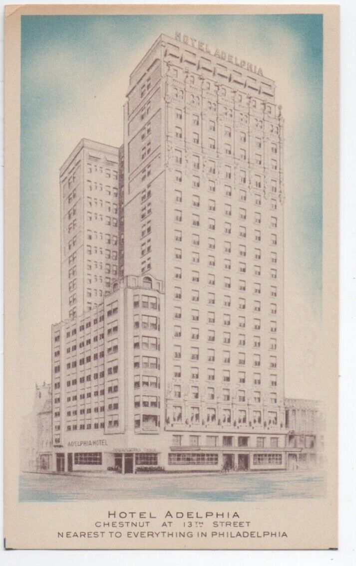 1940s Philadelphi PA Hotel Adelphia Chestnut at 13th Artist Drawing