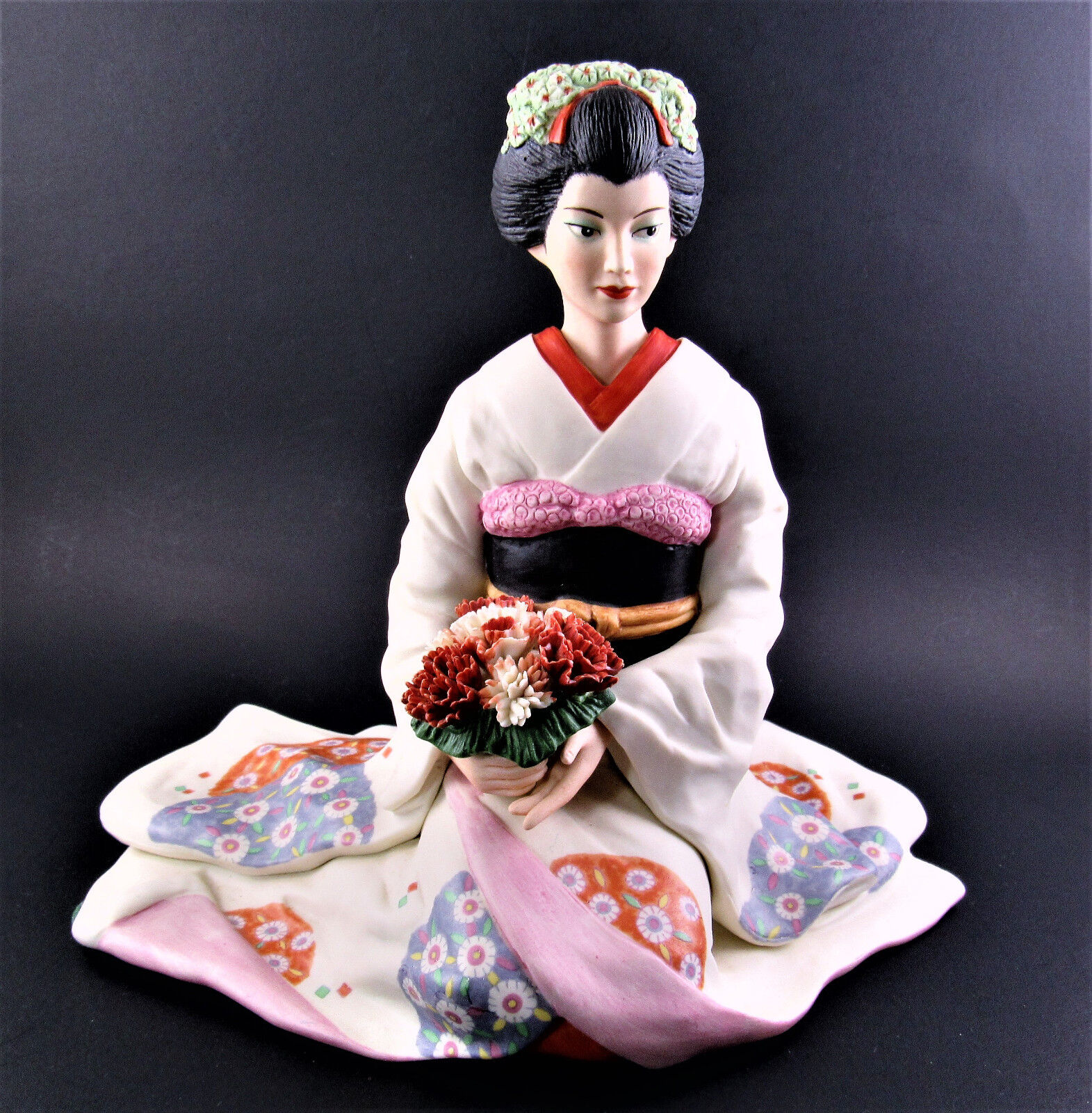 ASIAN ORIENTAL GEISHA WOMAN KIMONO STATUE FIGURINE 1985 ROMAN INC MADE IN JAPAN 