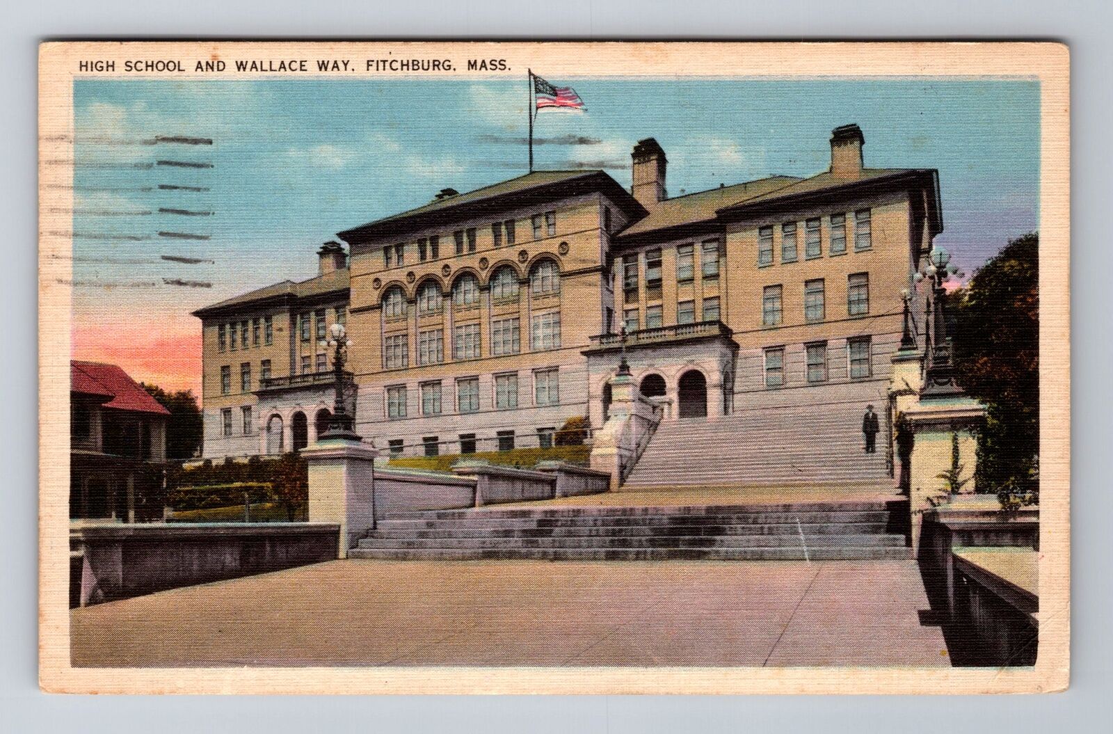 Fitchburg MA-Massachusetts, High School, c1936 Antique Vintage Postcard