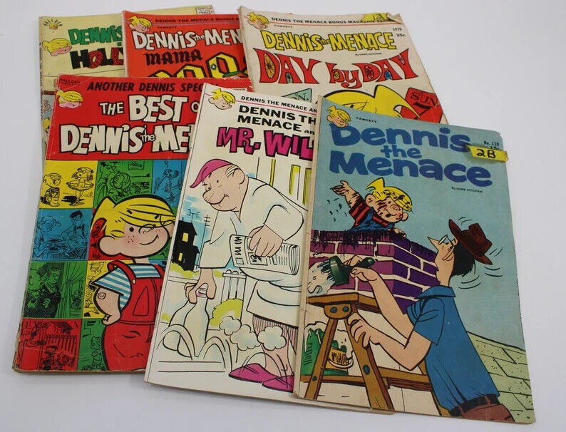 Group of 6 Dennis the Menace Comics 1960-1980 - Good to Fair Condition