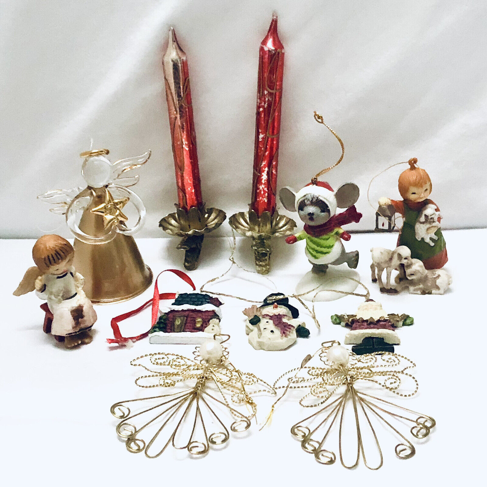 Vintage Christmas Ornaments Lot Ceramic Mercury Glass Candles Christmas in July 