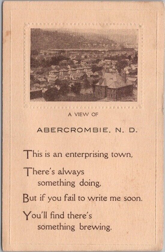 Vintage ABERCROMBIE, North Dakota Postcard Bird's-Eye Town View / 1912 Cancel