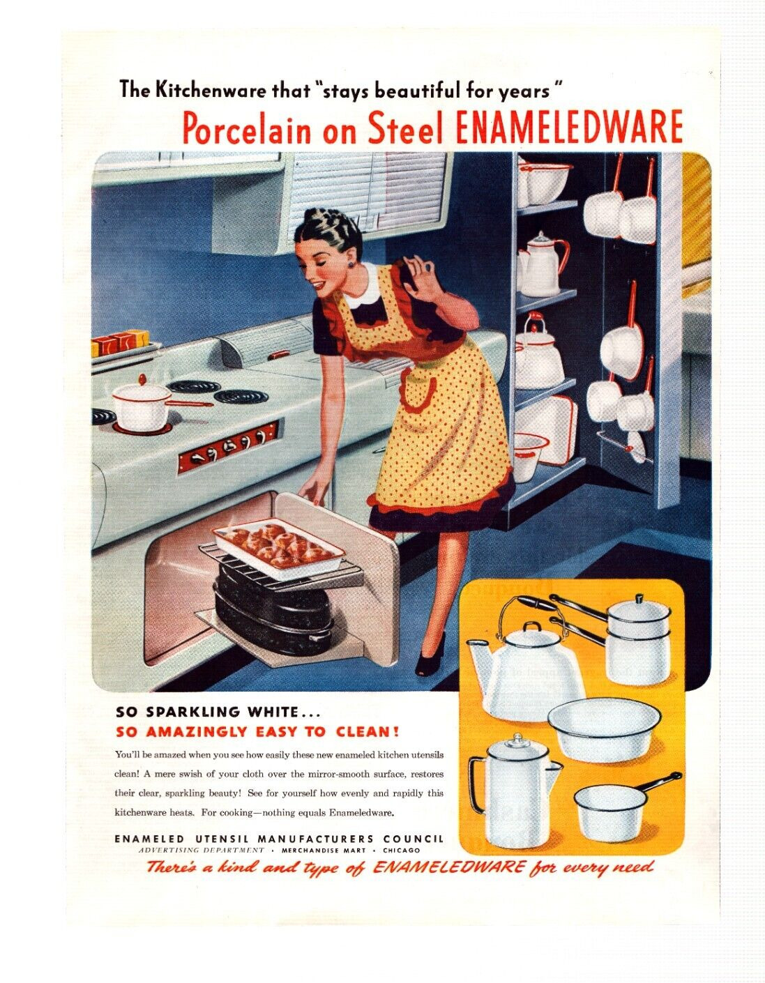 Vtg Print Ad 1947 Enameledware Porcelain on Steel Kitchenware