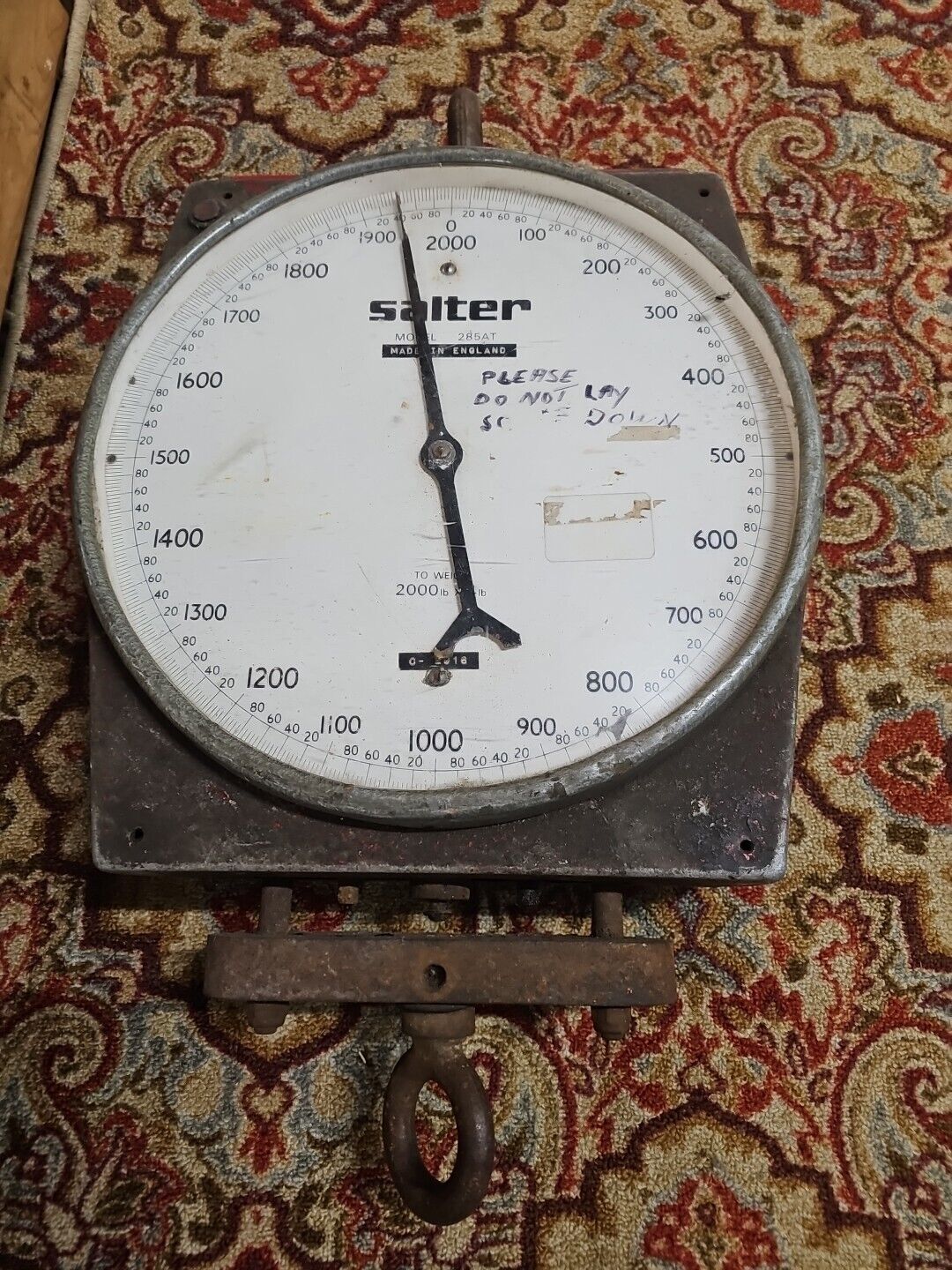 VINTAGE EXTRA LARGE 2000# SALTER HANGING SPRING SCALE MADE IN ENGLAND