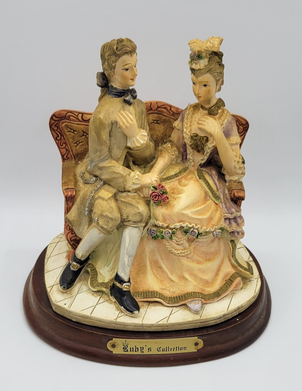 Ruby\'s Collection Couple Man Woman French Colonial Couple Figurine Wooden Base