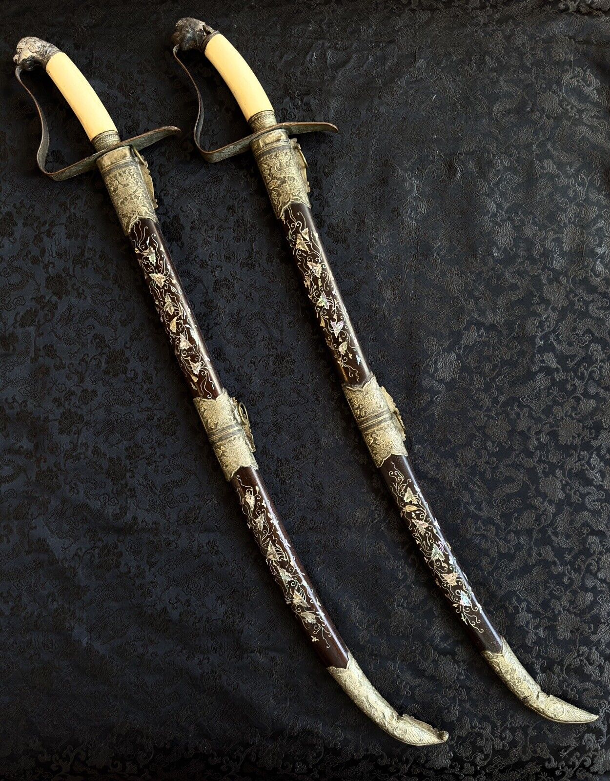 Pair antique Vietnamese Guom Sword 19th century Nguyen Dynasty high rank royal