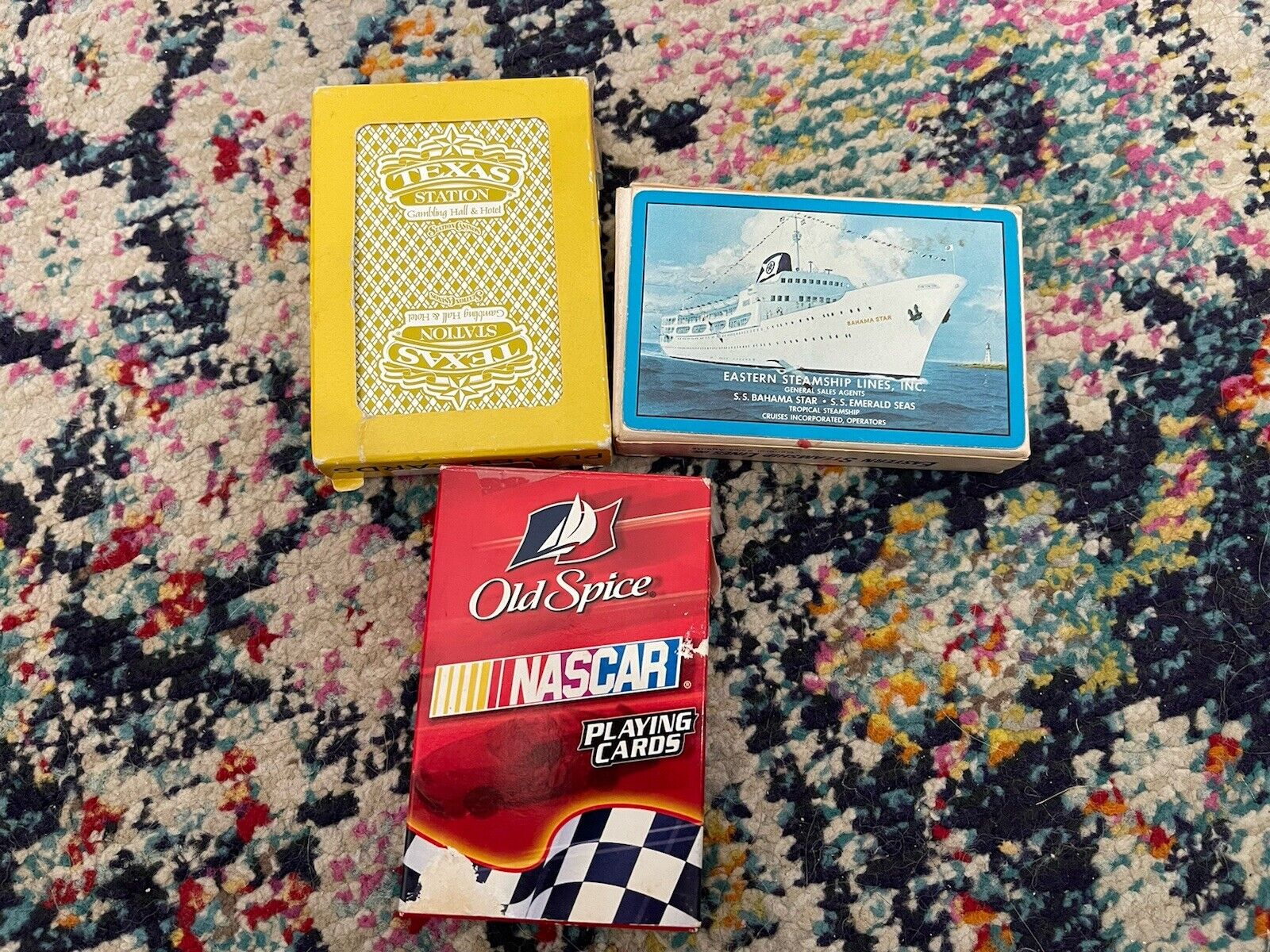 Set Of 3 Vintage Playing Card Decks Las Vegas NASCAR Texas Station Bahama Star 