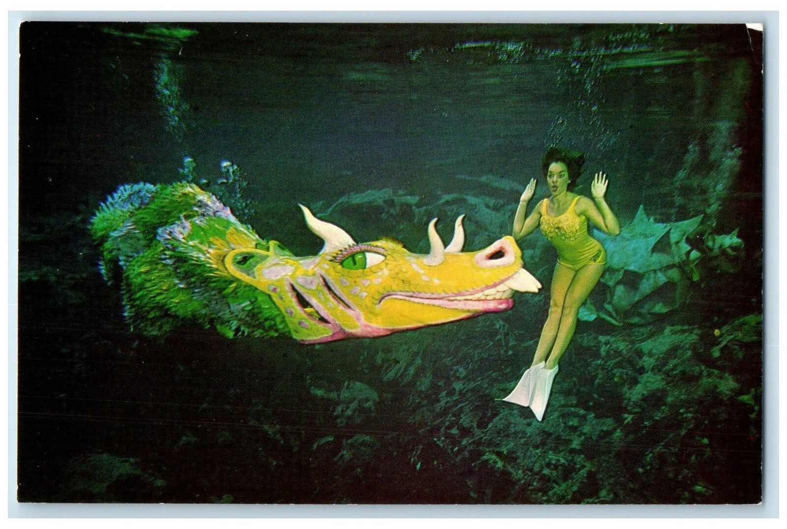 c1960\'s Wily Willie Underwater Comical Dragon Weeki Wachee Florida FL Postcard