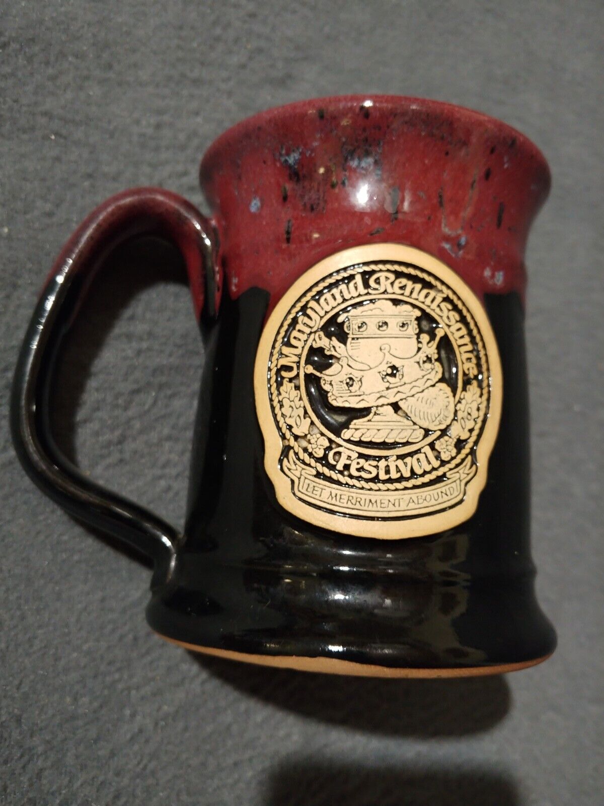 2008 Grey Fox Pottery Maryland Renaissance  Festival Mug Black & Red Drip Glaze