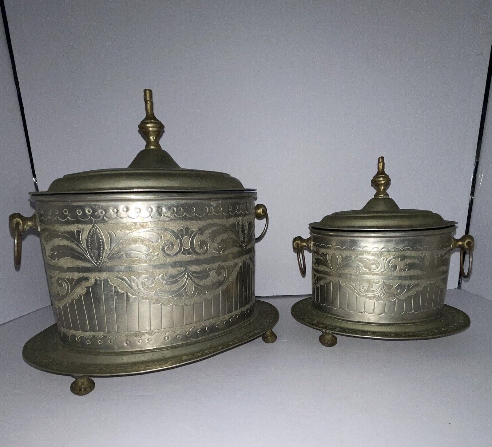 Morricone Brass Tea Caddy Box - Handmade - Antique   - Engraved - Set Of  2 -