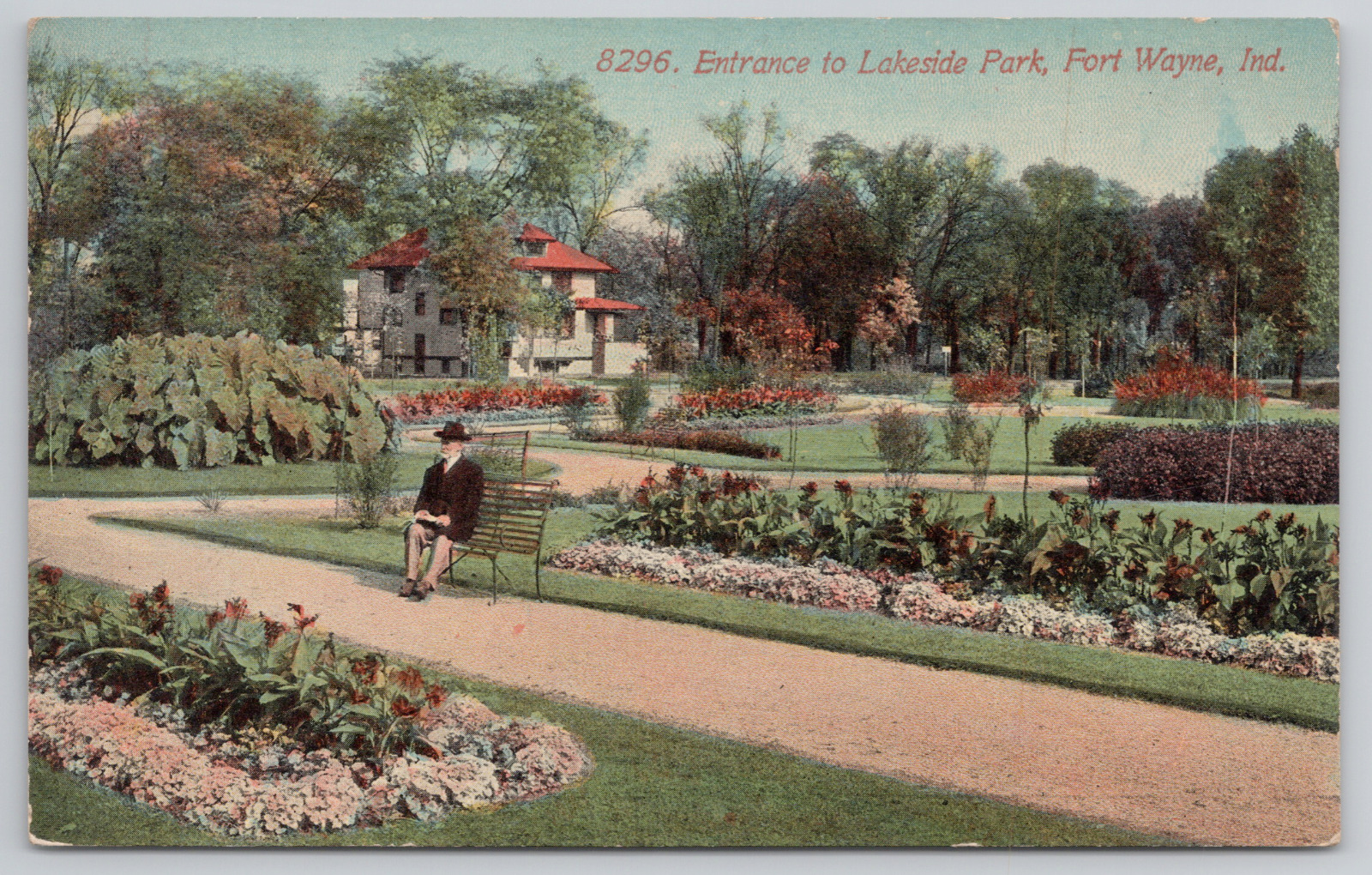 Entrance to Lakeside Park Fort Wayne Indiana Landscape 1913 Postcard - Posted