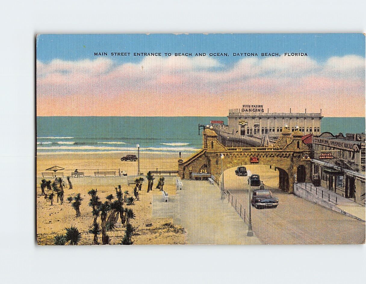 Postcard Main Street Entrance to Beach & Ocean Daytona Beach Florida USA