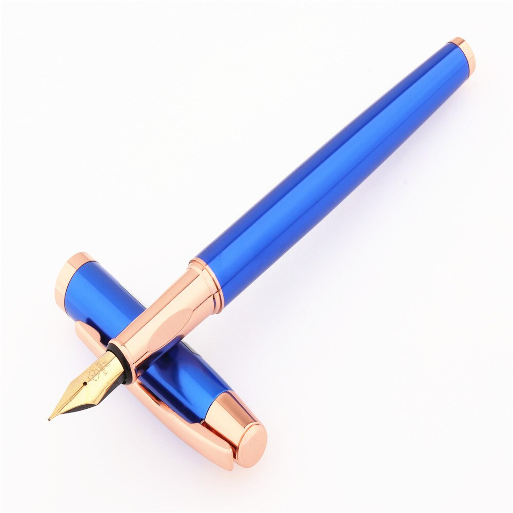 Yiren 3699 Metal Fountain Pen, Extra Fine Nib, Metallic Blue with Rose Gold Trim