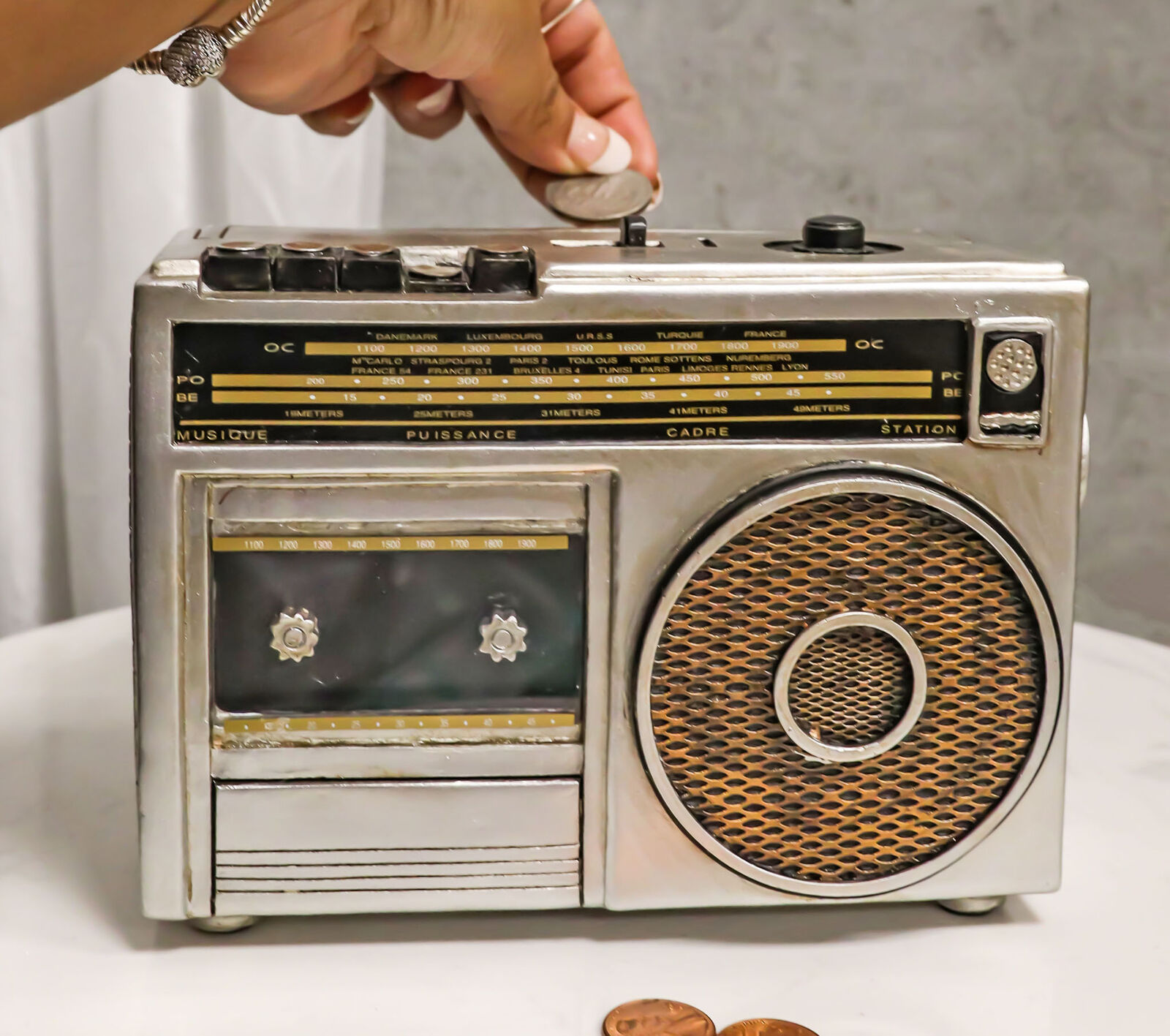 Novelty Vintage Retro Cassette Tape Radio Player Money Coin Savings Piggy Bank