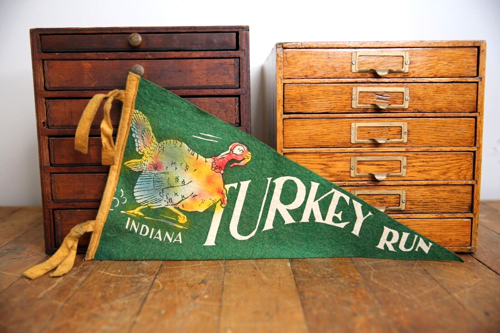 Vintage Indiana Turkey Run felt pennant State Park banner sign flag Green old