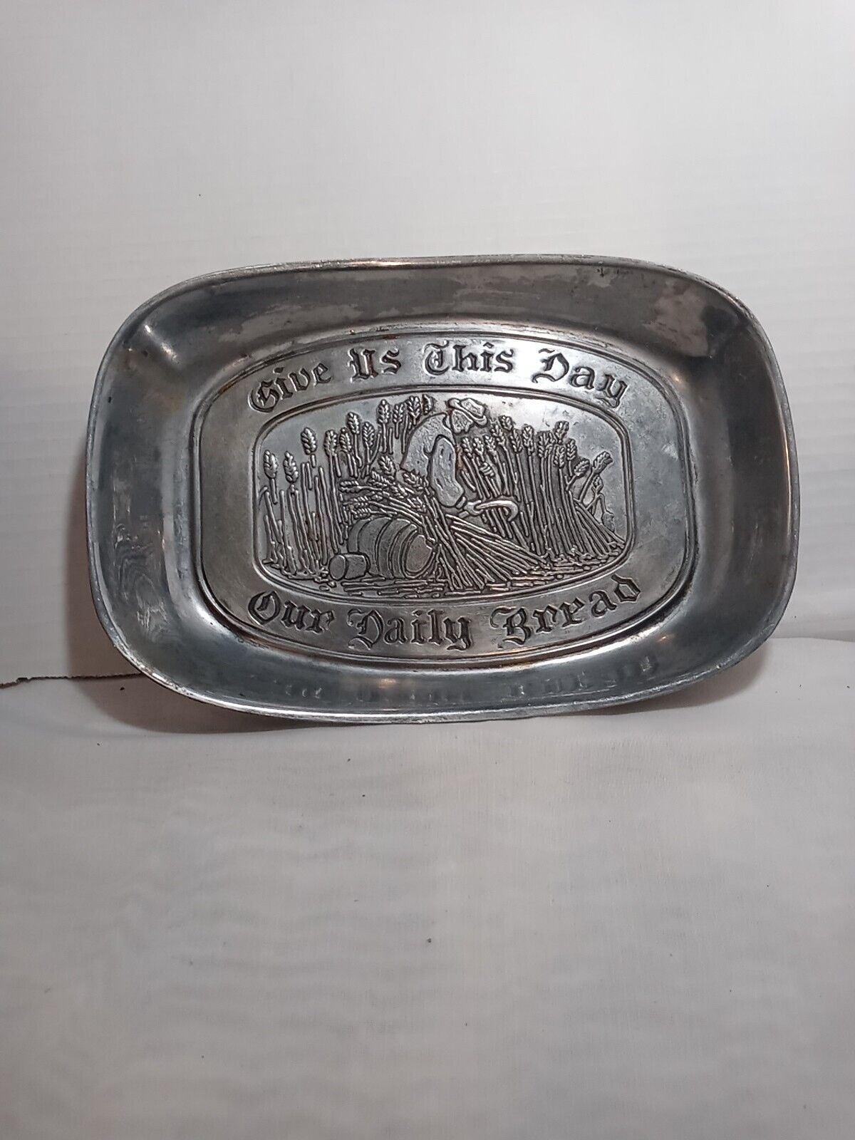Vintage Duratale Pewter Tray Give Us This Day Our Daily Bread 9.25