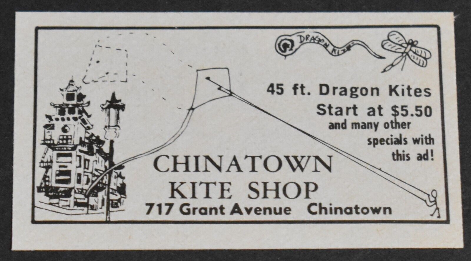 1979 Print Ad San Francisco Chinatown Kite Shop 717 Grant Ave Dragaon Kites Art