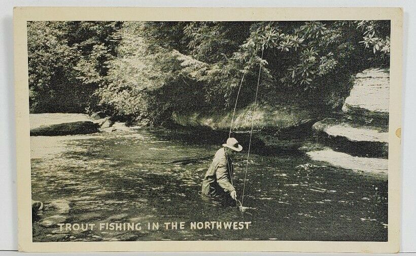 Trout Fishing in the Northwest 1943 Pvt Joe Lambert Ft Lewis WA Postcard O14