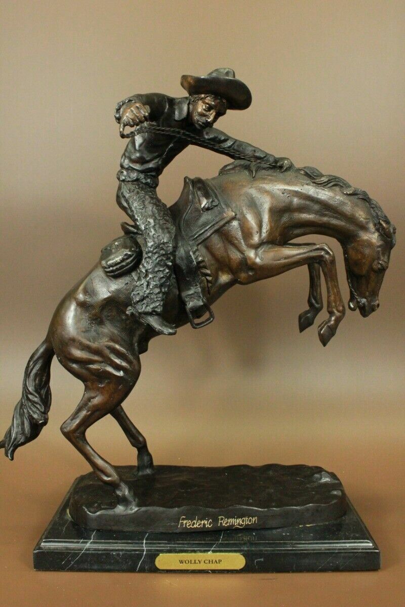 Wooly Chaps Bronze Sculpture By Remington Western Art Statue Horse Cowboy SALE