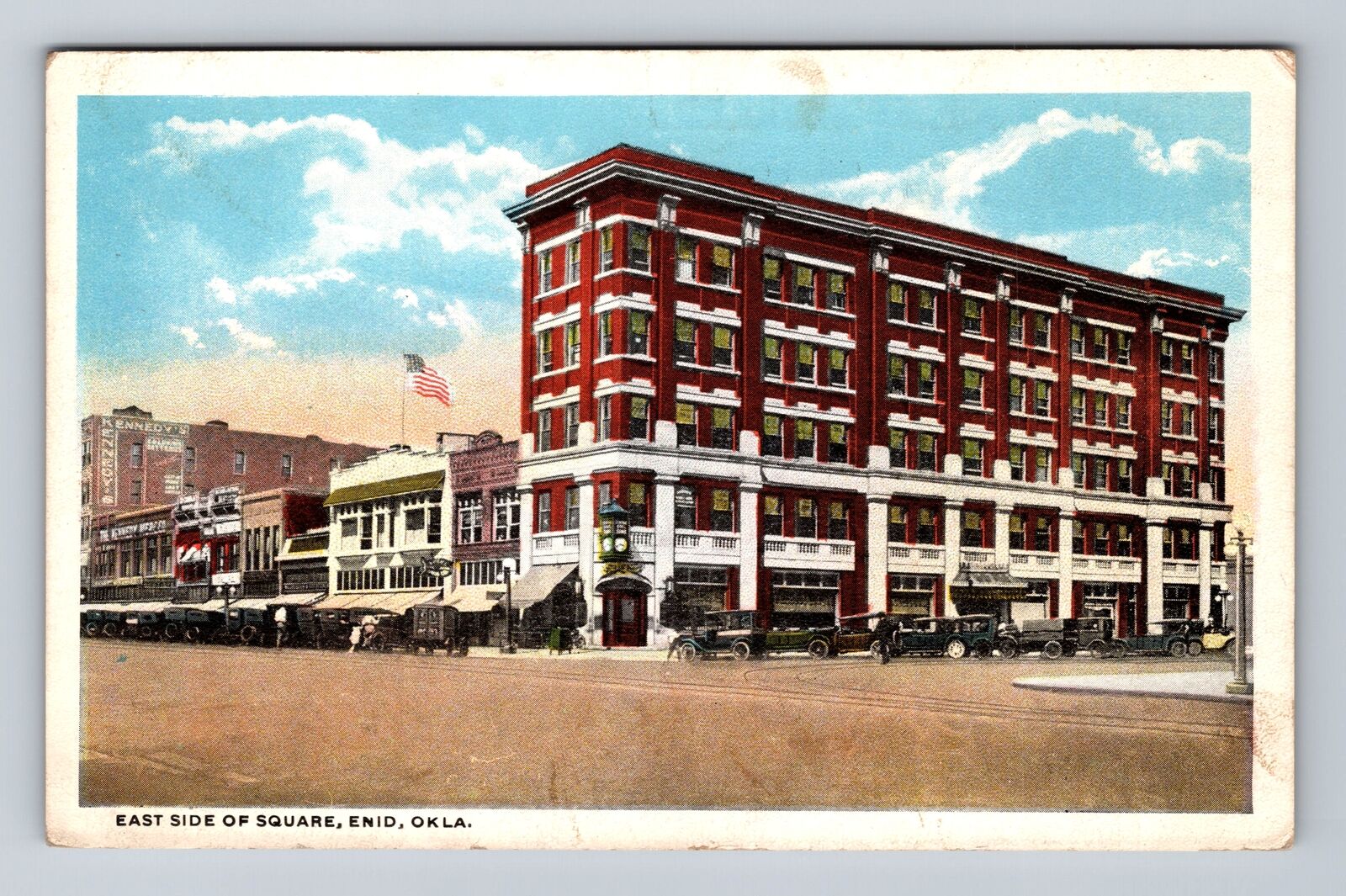 Enid OK-Oklahoma, East Side Of Square, Advertisement, Vintage Postcard