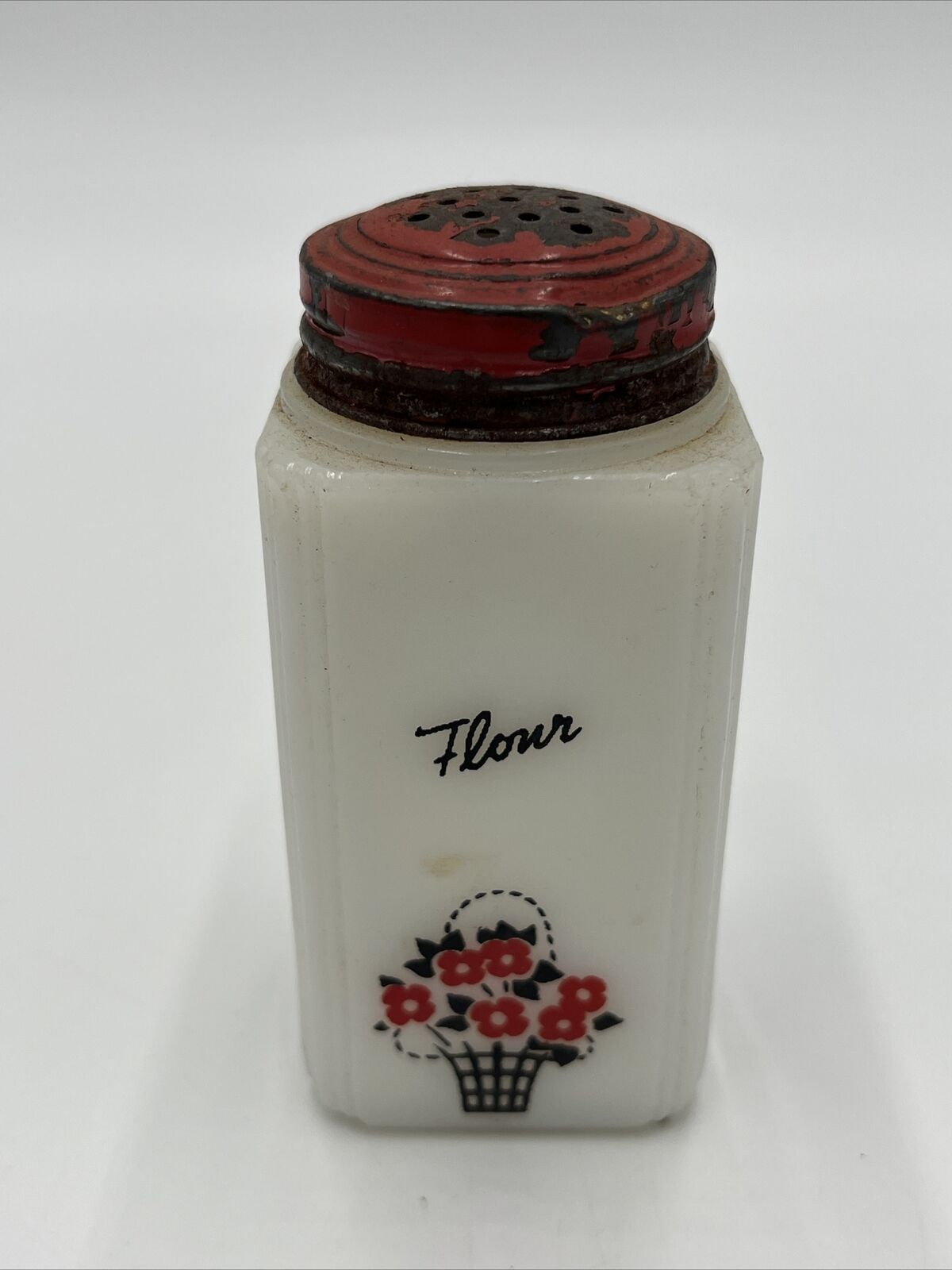 Vintage Tipp USA, Flour Shaker White Milk Glass Flower Deco 4\